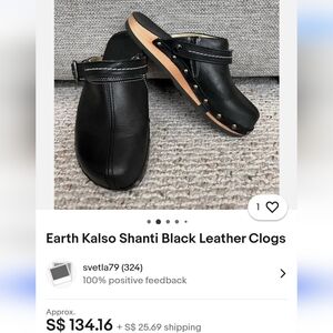 Earth Black Leather Clogs
